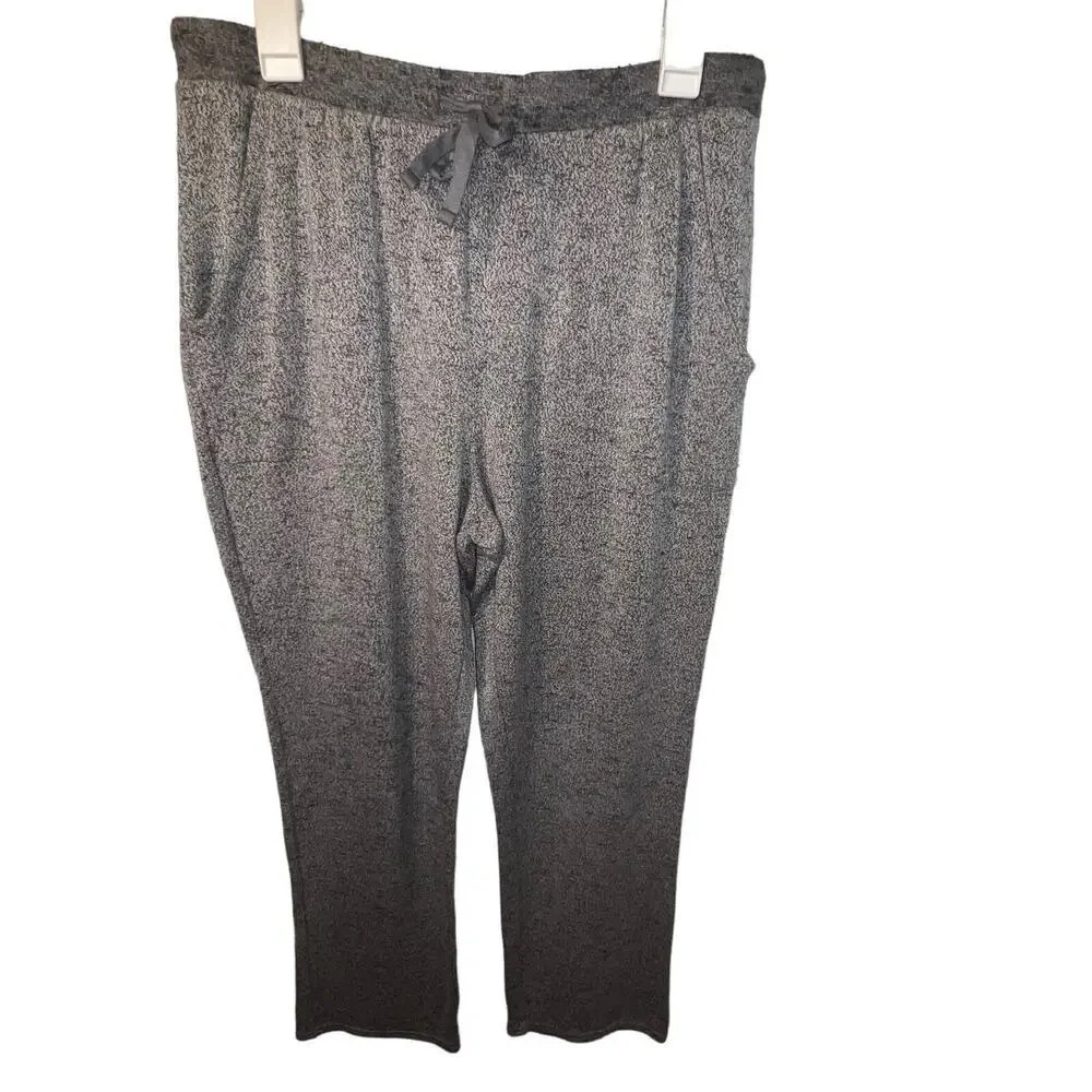 N Natori,M, gray sweater knit elastic pocketed drawstring tie, flare leg pant